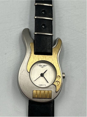 Zzyzx Guitar Watch SILVER & GOLD COLOR HTF 2001 Quartz Vintage Self Latch Band